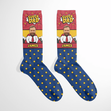 Personalized ‘Super Dad’ Photo Upload Socks
