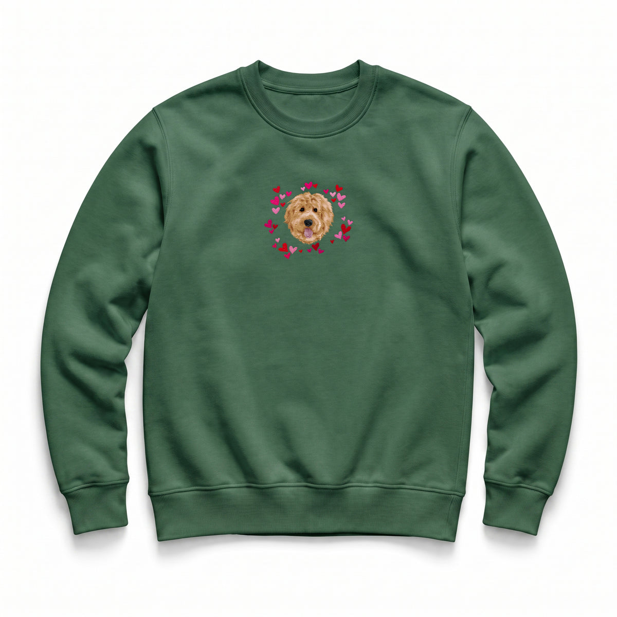 Custom Embroidered Pet Face Hearts Organic Sweatshirt