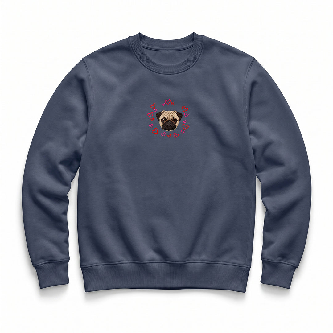 Custom Embroidered Pet Face Hearts Organic Sweatshirt
