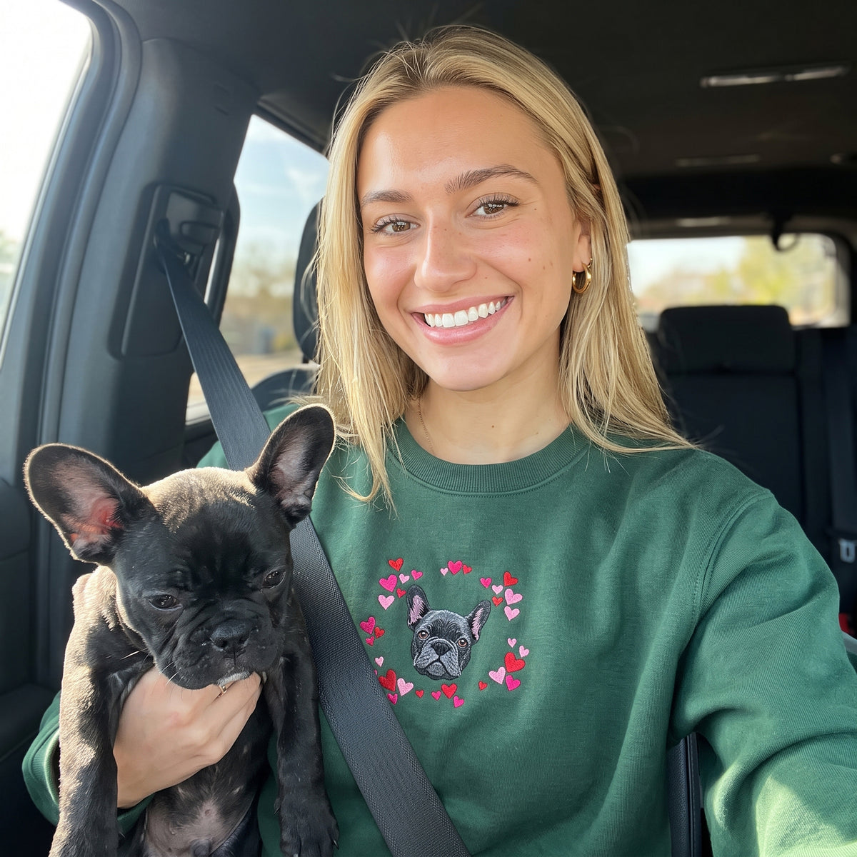 Custom Embroidered Pet Face Hearts Organic Sweatshirt