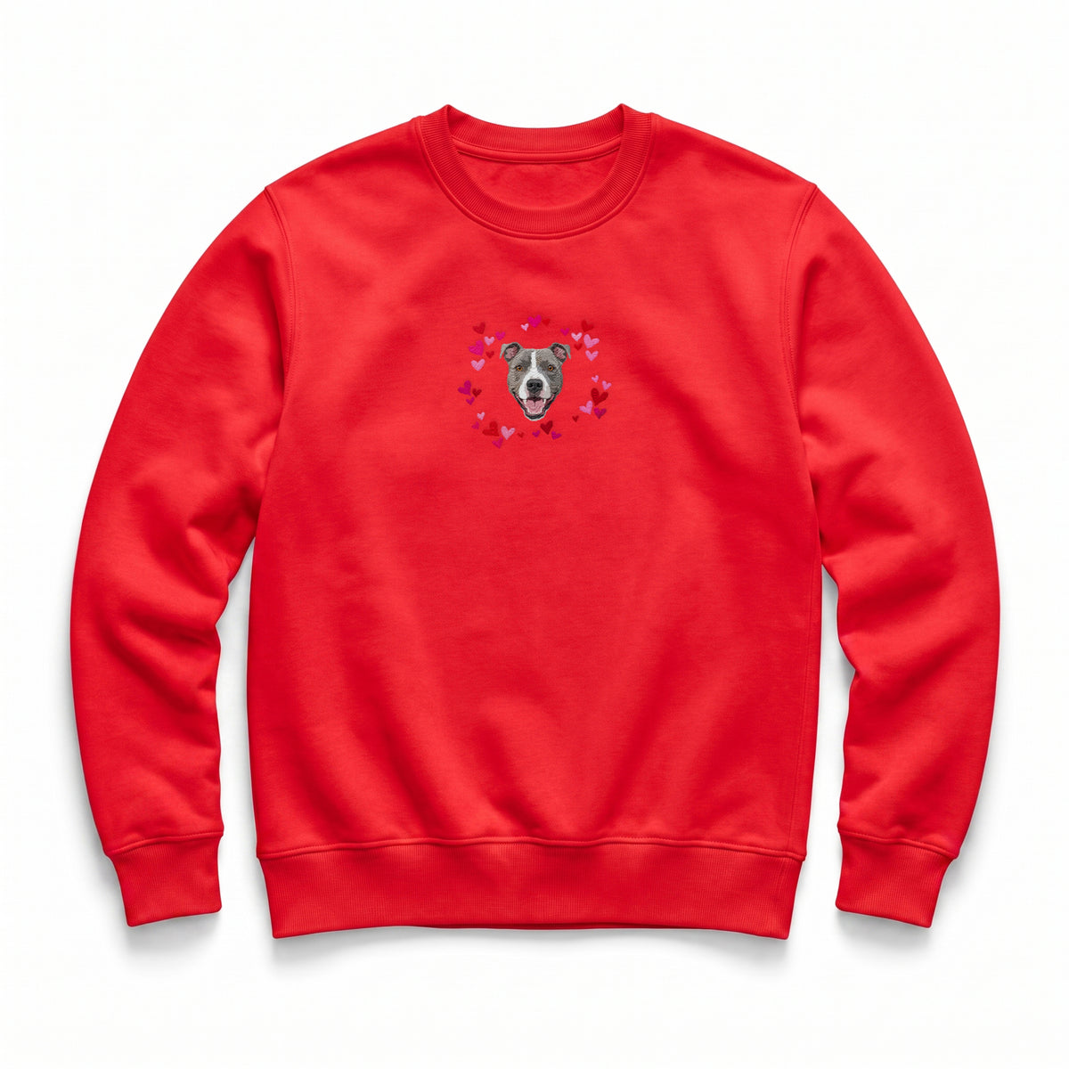Custom Embroidered Pet Face Hearts Organic Sweatshirt