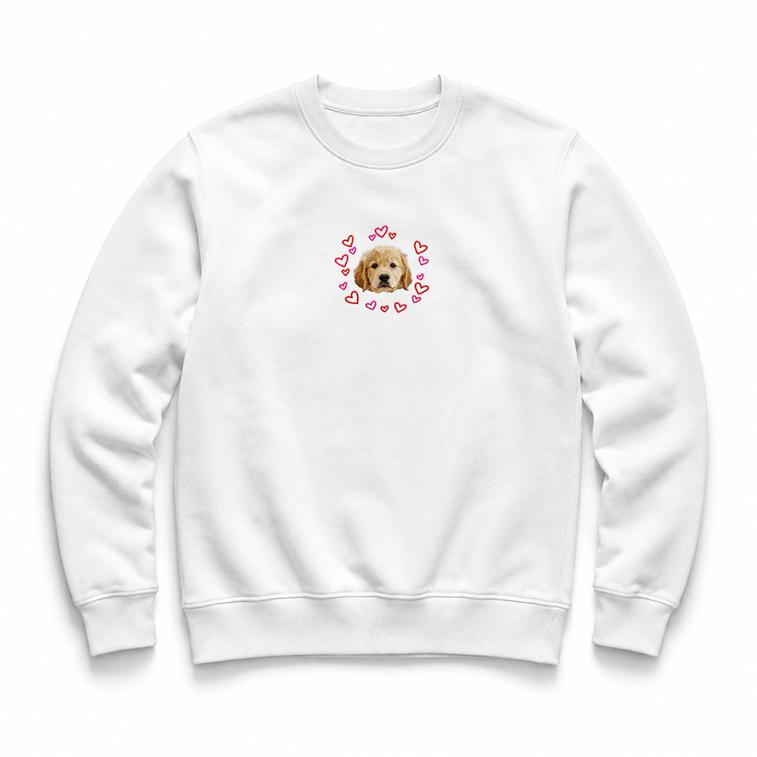 Custom Embroidered Pet Face Hearts Organic Sweatshirt