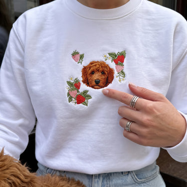 Custom Embroidered Pet Face Organic Strawberry Sweatshirt