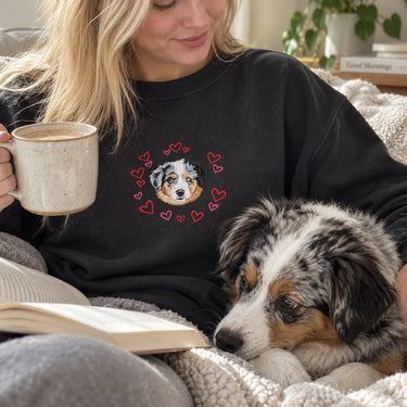 Custom Embroidered Pet Face Hearts Organic Sweatshirt