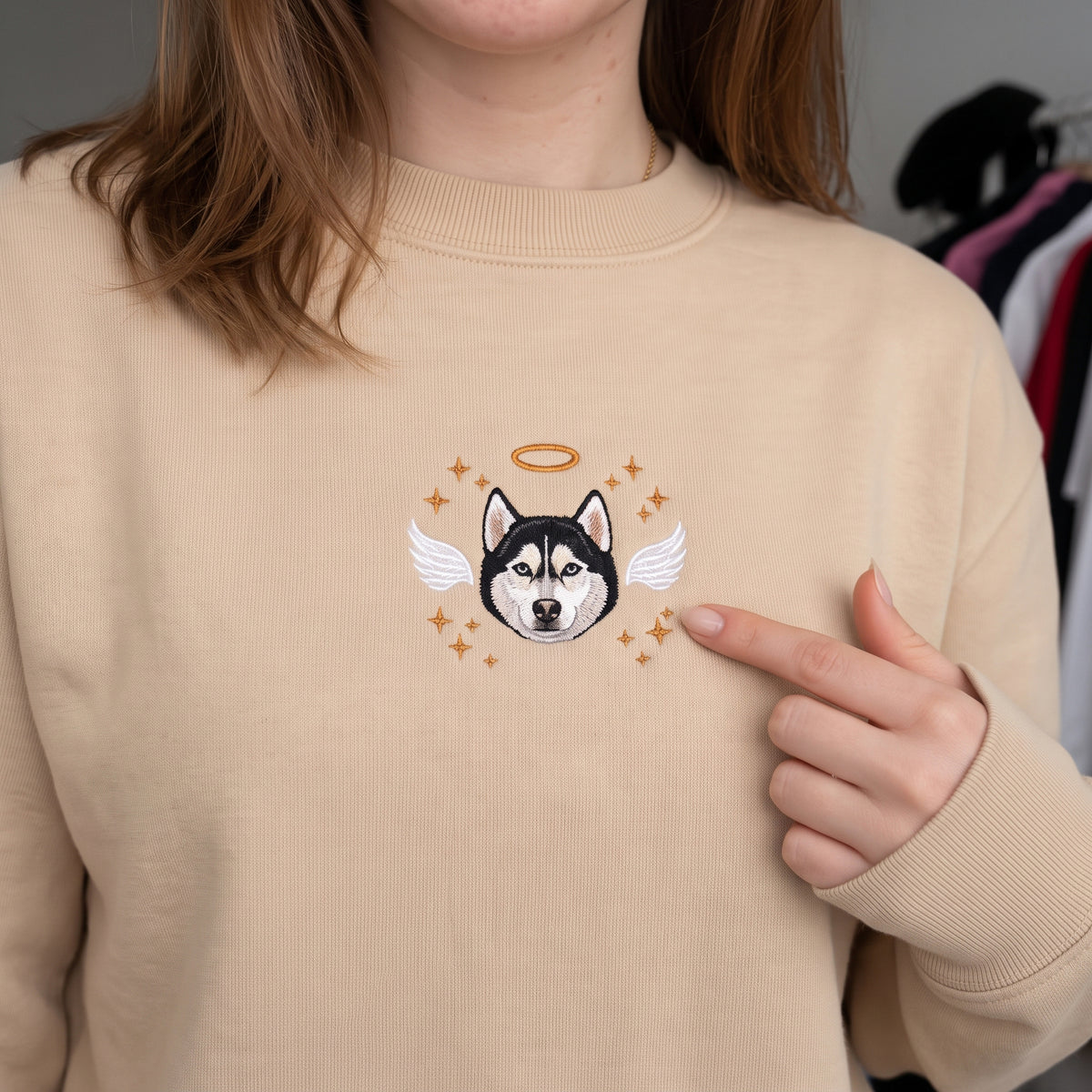 Custom Pet Memorial Sweatshirt with Embroidered Pet Portrait