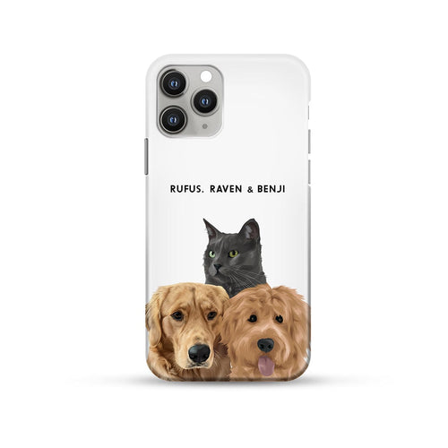 Crown and Paw - Phone Case Modern Pet Portrait Phone Case - Three Pets iPhone 14 / With Name