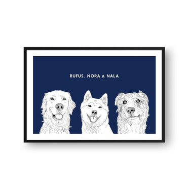Illustrated Pet Portrait - Three Pets