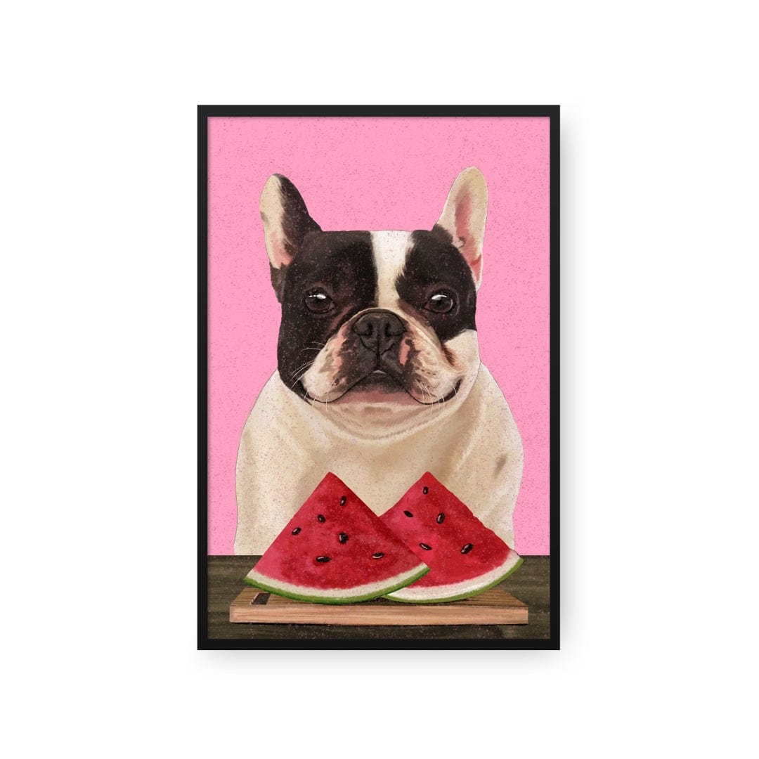 Custom Pet with Watermelon Portrait Framed Poster Crown and Paw