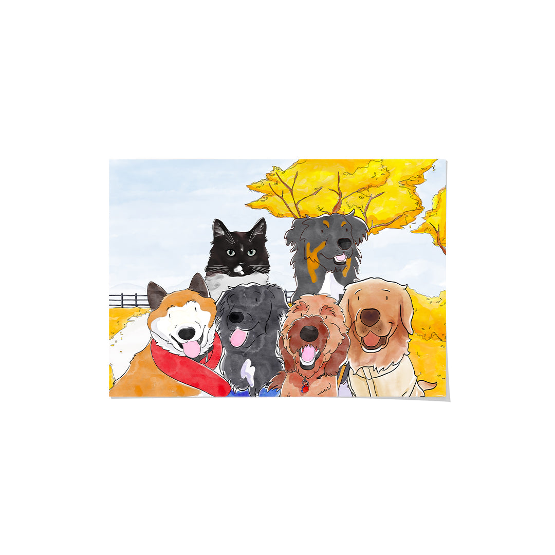 Watercolor Pet Portrait - Six Pets, Framed Poster