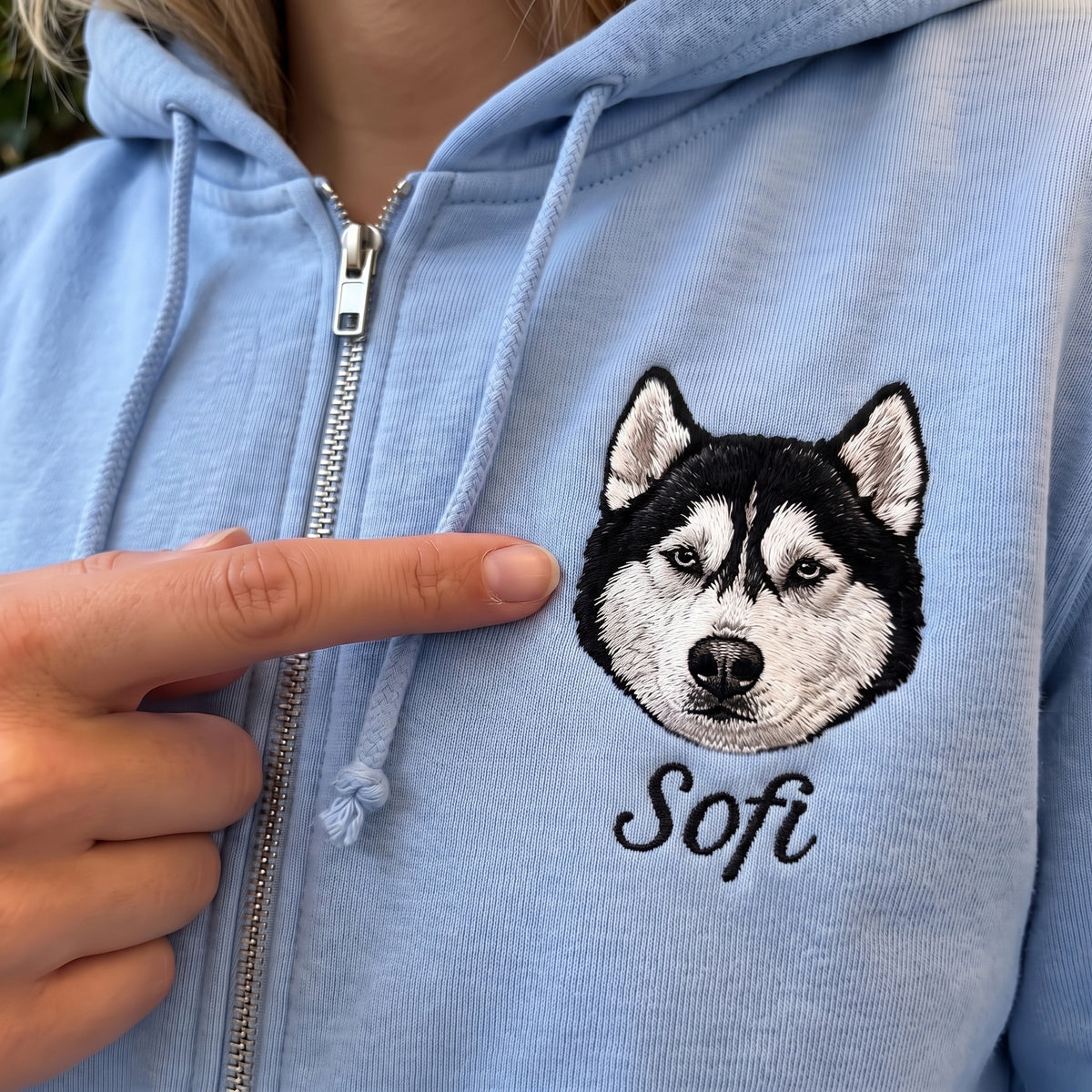 Custom Pet Face Embroidered Zip up Hoodie