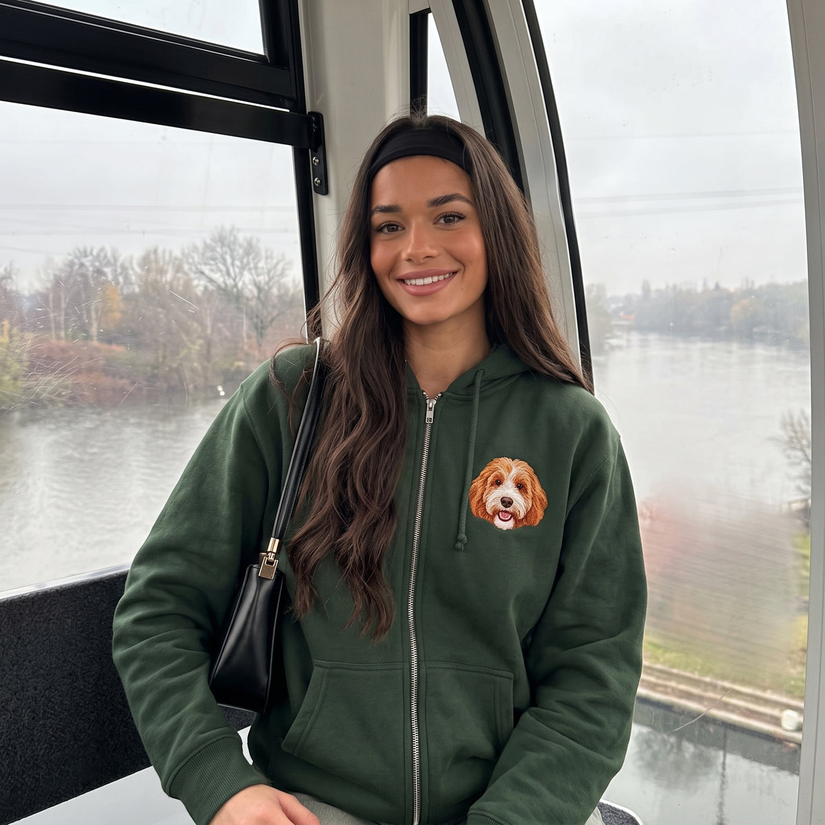 Custom Pet Face Embroidered Zip up Hoodie