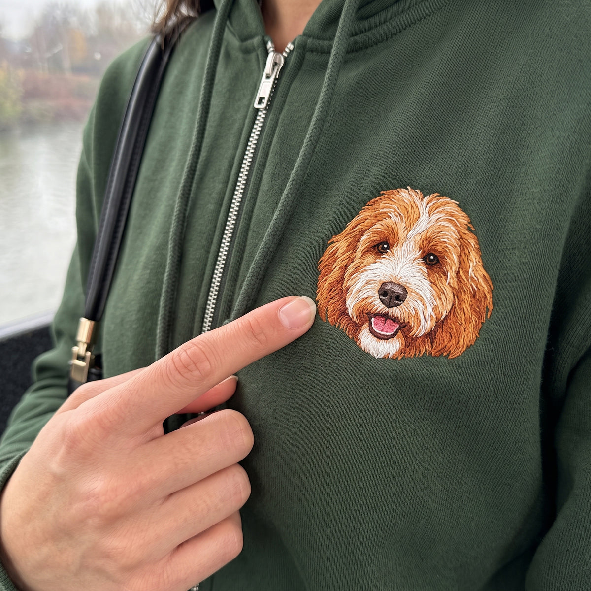 Custom Pet Face Embroidered Zip up Hoodie