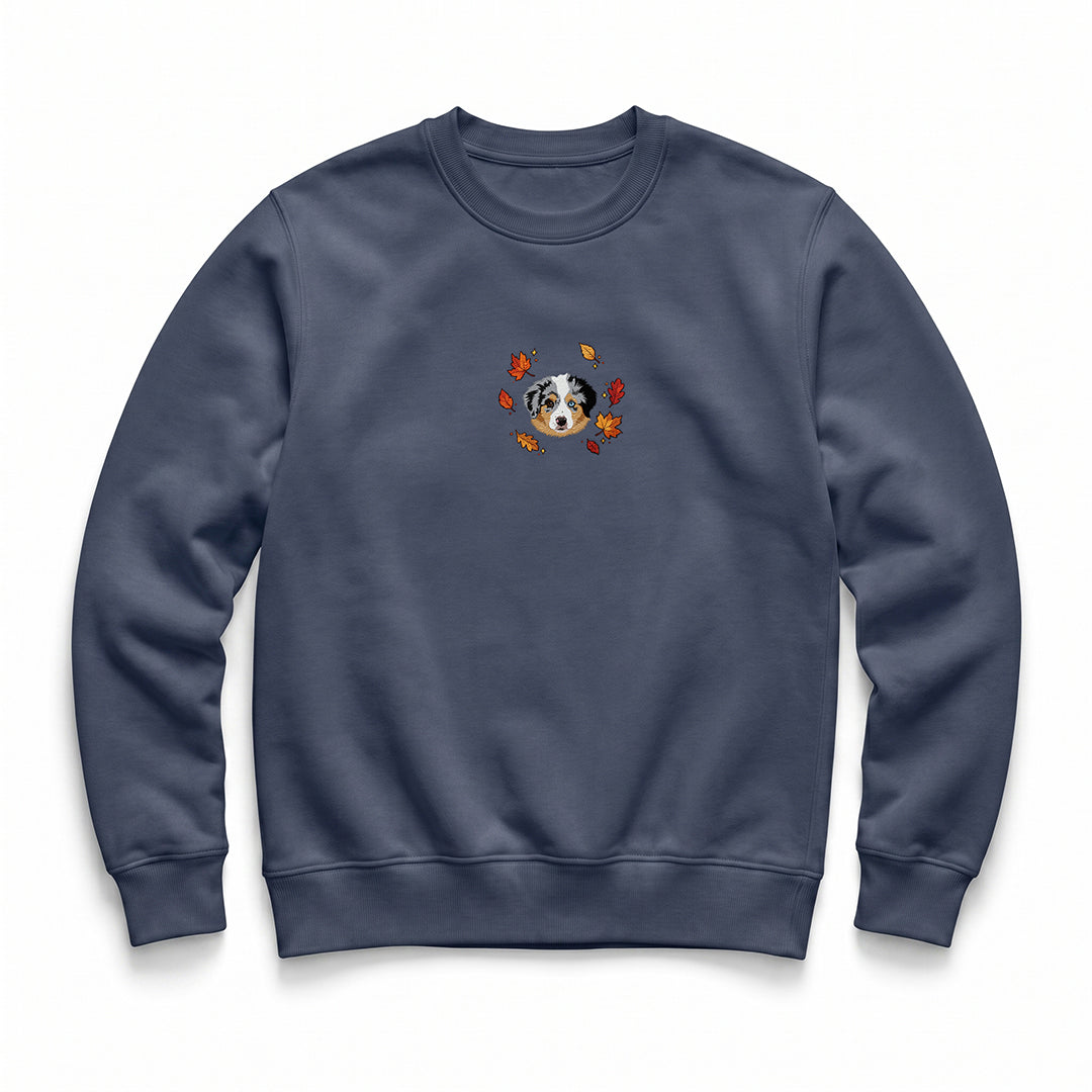 Custom Fall Leaves Embroidered Pet Face Organic Sweatshirt