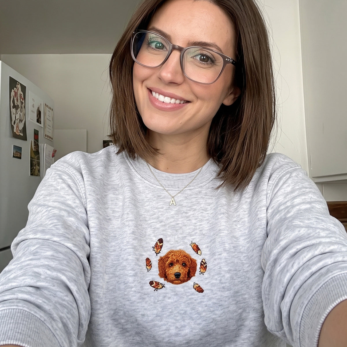 Custom Thanksgiving Embroidered Pet Face Organic Sweatshirt