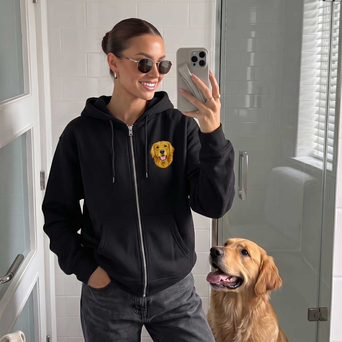 Custom Pet Face Embroidered Zip up Hoodie