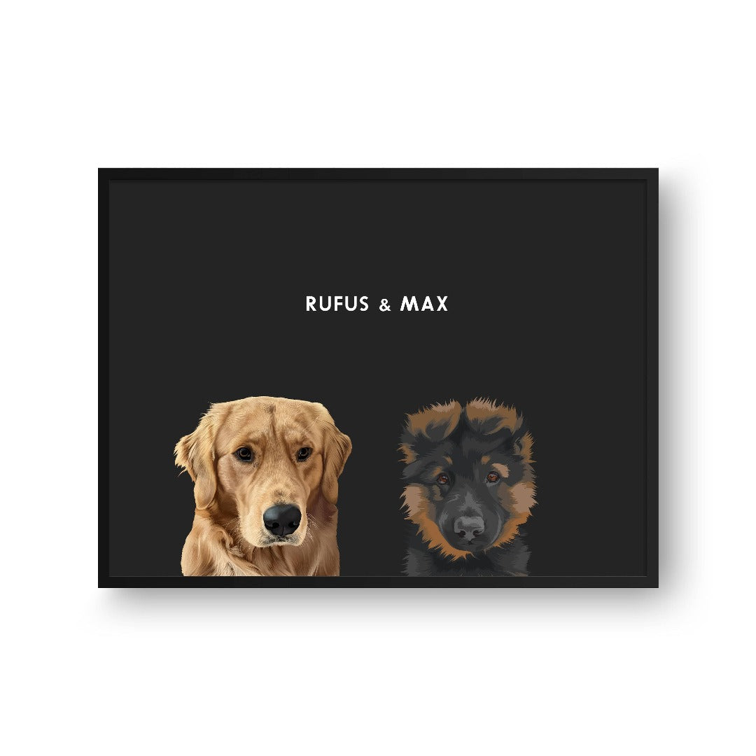 Crown and Paw - Framed Poster Modern Pet Portrait - Two Pets 8" x 10" / Black / Charcoal