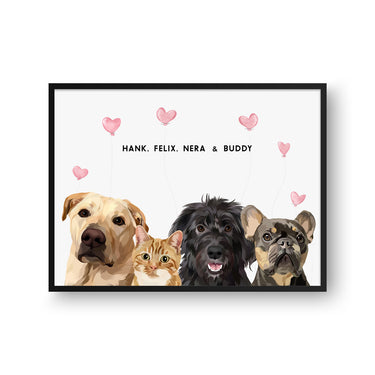 Valentines Pet Portrait - Four Pets