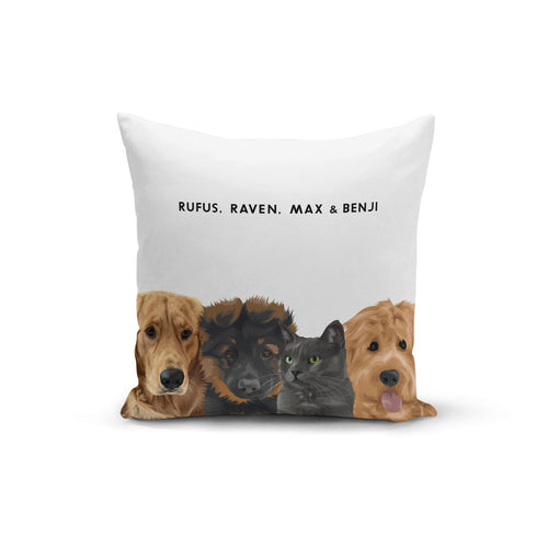 Crown and Paw - Throw Pillow Modern Pet Face Throw Pillow - Four Pets 14" x 14" / With Name