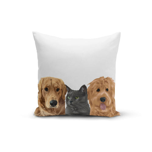Crown and Paw - Throw Pillow Modern Pet Face Throw Pillow - Three Pets 14" x 14" / Without Name