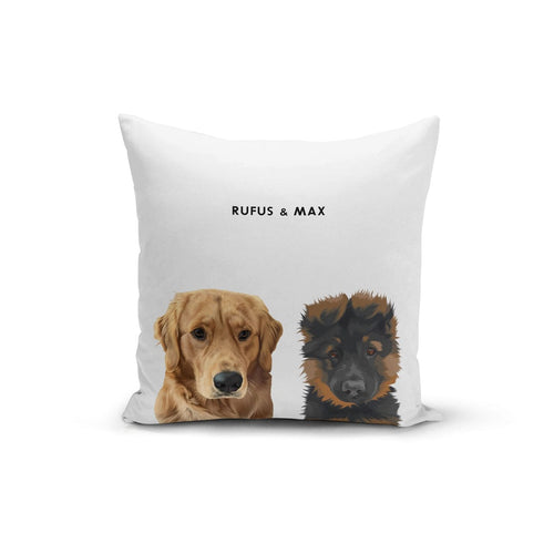 Crown and Paw - Throw Pillow Modern Pet Face Throw Pillow - Two Pets 14" x 14" / With Name