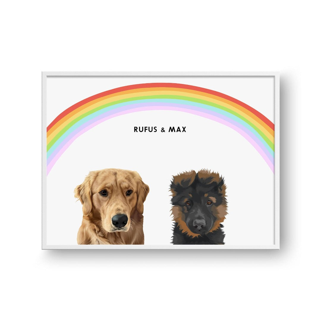 Crown and Paw - Framed Poster Modern Pet Portrait - Two Pets 10" x 8" / White / Rainbow