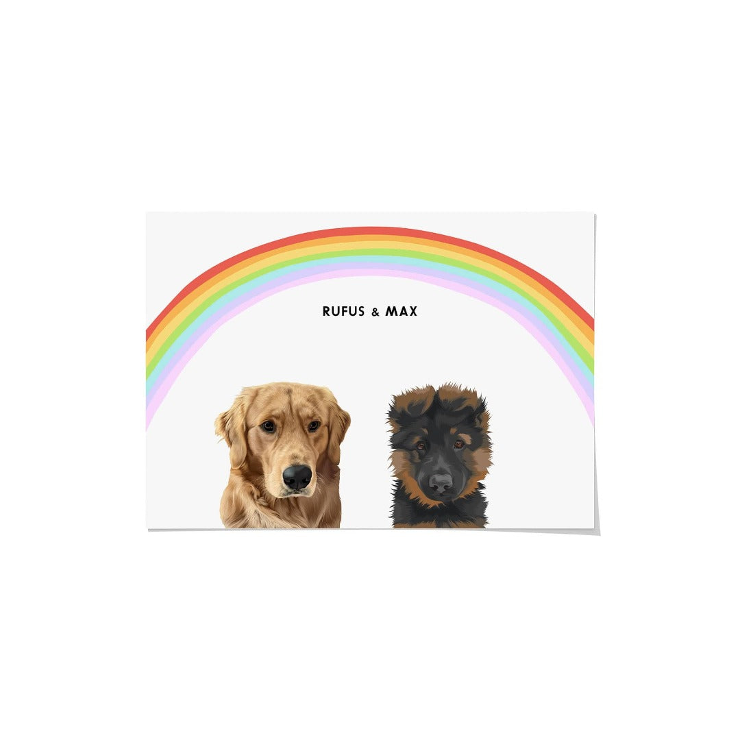 Crown and Paw - Framed Poster Modern Pet Portrait - Two Pets 10" x 8" / Unframed / Rainbow