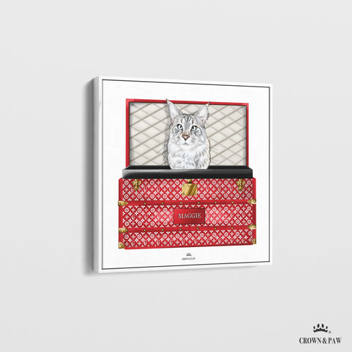 Crown and Paw - Canvas Super Red Luxury Trunk Pet Portrait