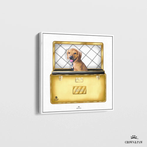 Crown and Paw - Canvas Gold Luxury Trunk Pet Portrait One / 12" x 12" Canvas / White Frame