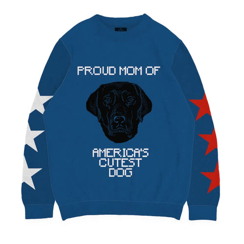 Crown and Paw - Knitwear Limited Edition! 4th of July Proud Dog Mom Knitted Sweater 2XS / Blue