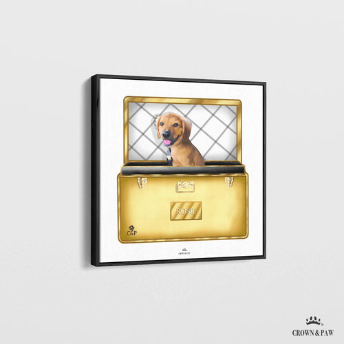 Crown and Paw - Canvas Gold Luxury Trunk Pet Portrait One / 12" x 12" Canvas / Black Frame