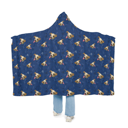 Crown and Paw - Hooded Blanket Dog Dad Hooded Blanket - Super Soft Fleece with Pet Face Pattern Woof Dad