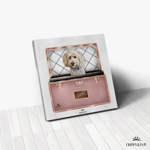 Crown and Paw - Canvas Rose Gold Luxury Trunk Pet Portrait One / 12" x 12" Canvas / Unframed