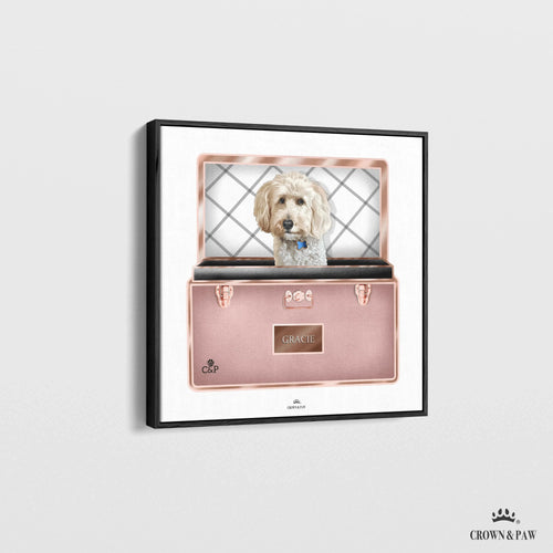 Crown and Paw - Canvas Rose Gold Luxury Trunk Pet Portrait One / 12" x 12" Canvas / Black Frame