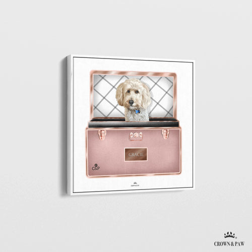 Crown and Paw - Canvas Rose Gold Luxury Trunk Pet Portrait One / 12" x 12" Canvas / White Frame