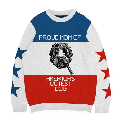 Crown and Paw - Knitwear Limited Edition! 4th of July Proud Dog Mom Knitted Sweater 2XS / White (Multi)