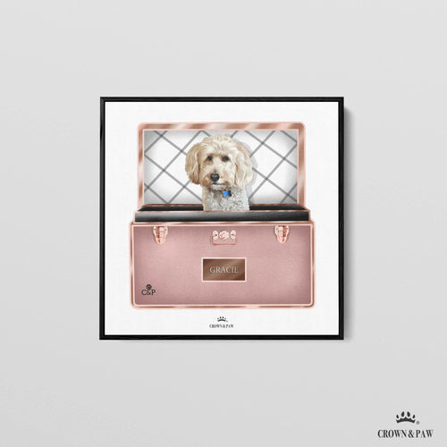 Crown and Paw - Canvas Rose Gold Luxury Trunk Pet Portrait