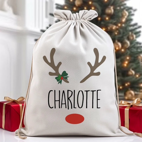 Custom Name Reindeer Christmas Sack