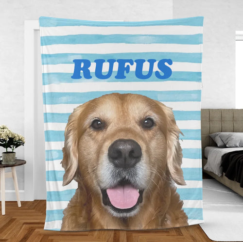 Personalized Striped Pet Photo Blanket