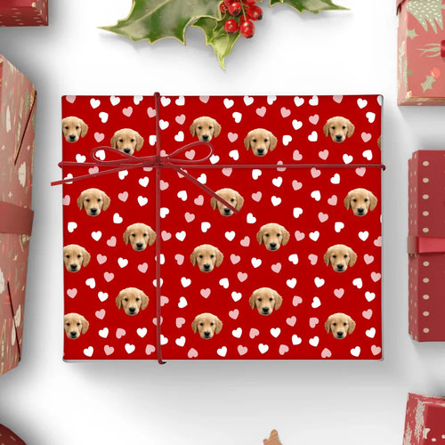 Personalized Pet Face and Love Hearts Wrapping Paper