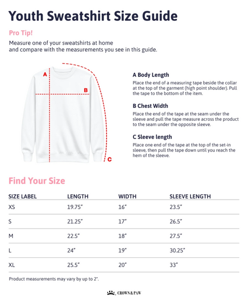 Children's Custom Vintage Style Pet Sweatshirt youth size guide
