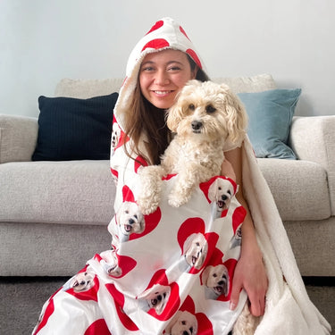 Hooded Blanket - Super Soft Fleece with Pet Face Pattern