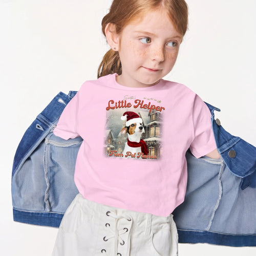 Child wearing the Children's Custom Vintage Christmas Pet T-Shirt