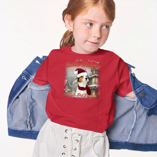 Child wearing the Children's Custom Vintage Christmas Pet T-Shirt