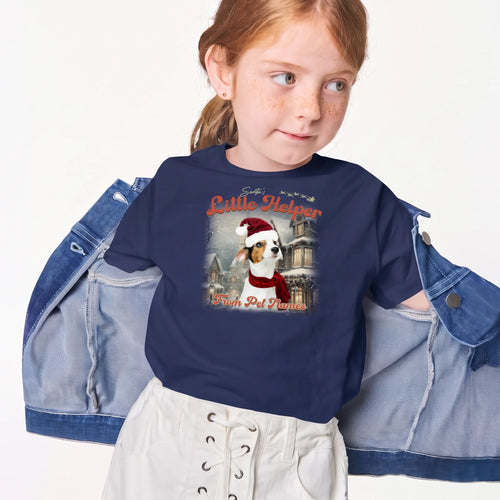 Child wearing the Children's Custom Vintage Christmas Pet T-Shirt