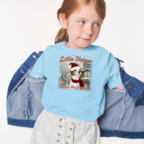 Child wearing the Children's Custom Vintage Christmas Pet T-Shirt