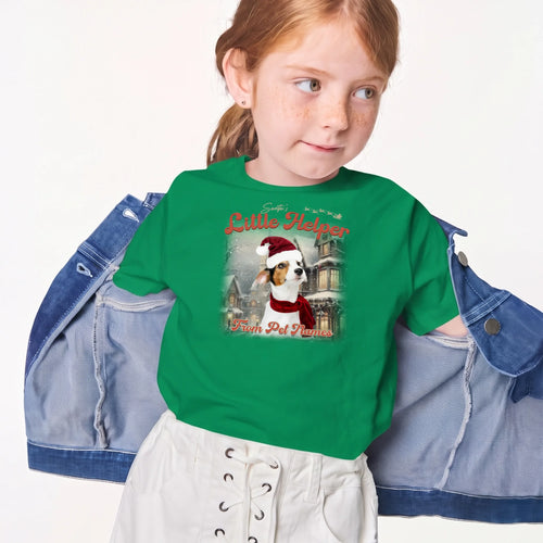 Child wearing the Children's Custom Vintage Christmas Pet T-Shirt