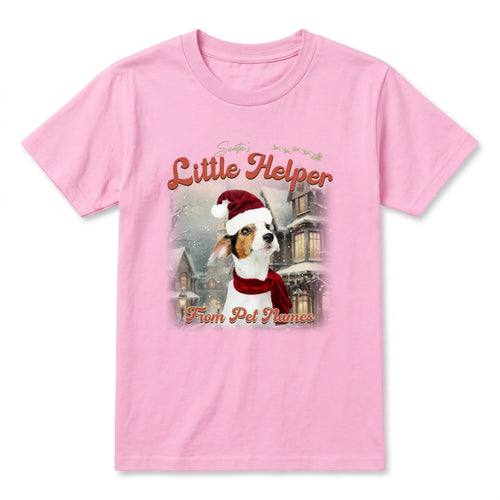 Children's Custom Vintage Christmas Pet T-Shirt in Light Pink