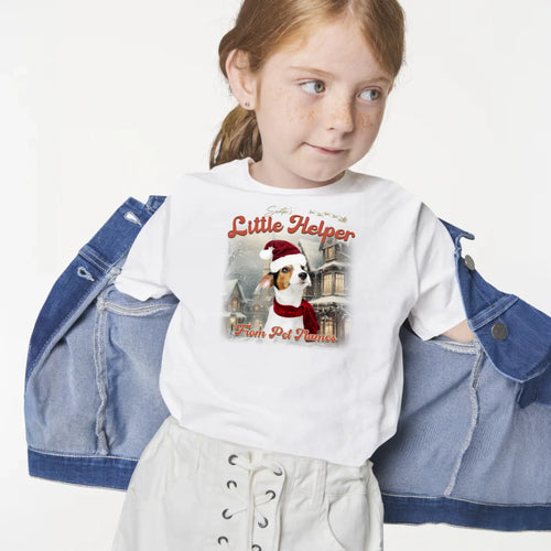 Child wearing the Children's Custom Vintage Christmas Pet T-Shirt