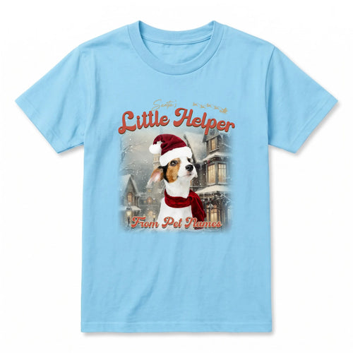 Children's Custom Vintage Christmas Pet T-Shirt in Light Blue