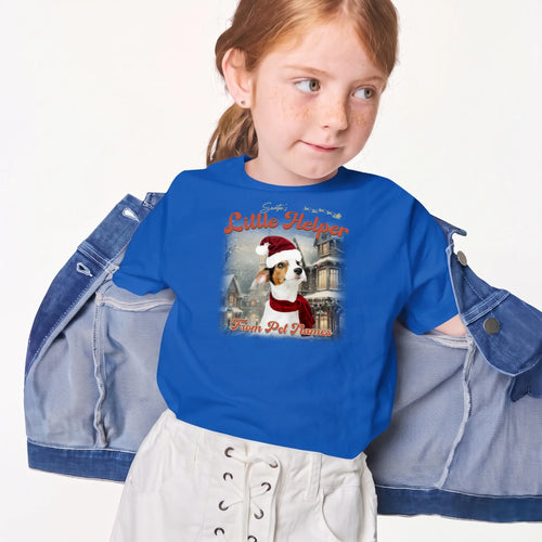 Child wearing the Children's Custom Vintage Christmas Pet T-Shirt